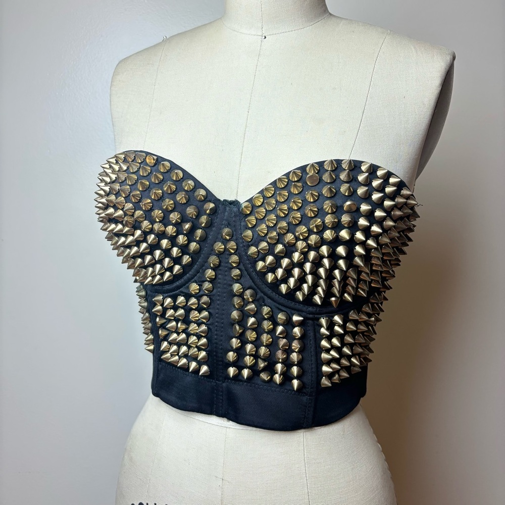 Vintage Retro Black Studded Bustier - Picture 2 of 9